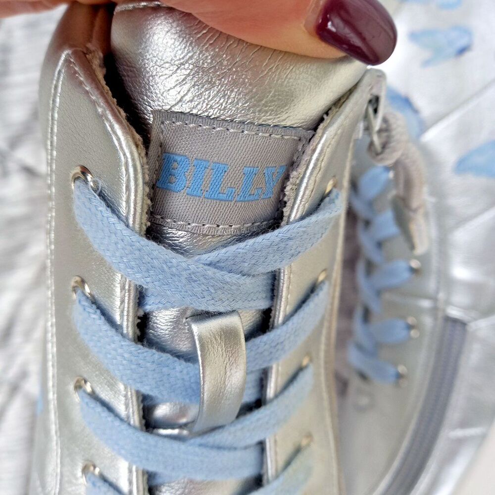 Billy Footwear Metallic Silver Butterfly Lace High Top Zip Adaptive Size 9 - Picture 8 of 11
